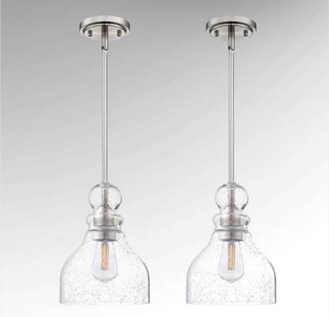 2 Pack 1 Light Pendant Ceiling Light Kitchen Island 6.5" Hand Blown Seeded Glass 1