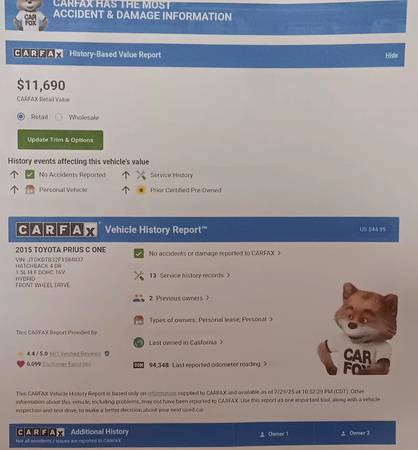 TOYOTA PRIUS LOW MILES 95K CLEAN TITLE CARFAX SMOG AUTOMATIC 4CYL C1 - $11,500 (hayward / castro valley)63477433666051122