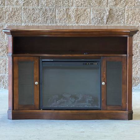 Brown Modern Media Console Fireplace TV Stand 1