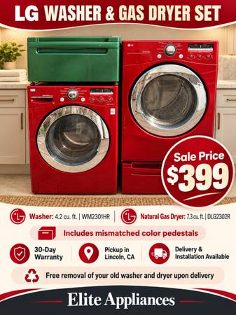 LG Front Load Washer & Natural Gas Dryer Set with Pedestals 1