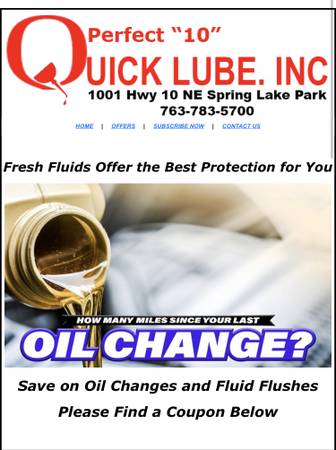 PERFECT  “10”  OIL Change and quick lube gift card 1