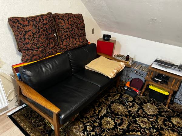 MCM West Elm Black Leather Loveseat 1