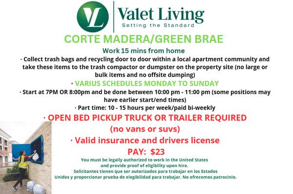 Earn Extra $ Part-Time Evening Trash Collector - Corte Madera 1