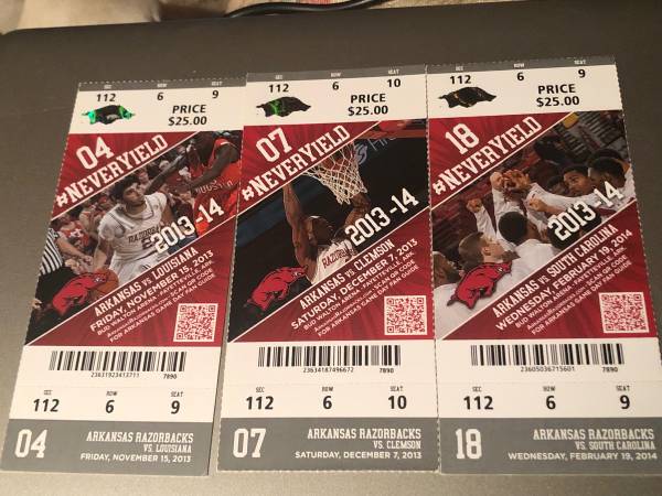 Arkansas Razorbacks Basketball ticket stubs 2012-2014 1