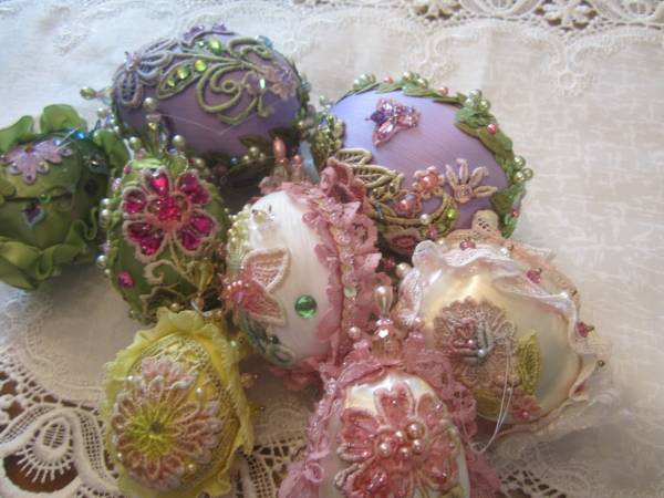 Beaded Sequined Push Pin Ornaments EGGS small 1