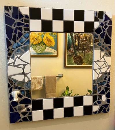 Vintage Art Tile Mirror by Laguna Beach Artist Noel Lashely 1