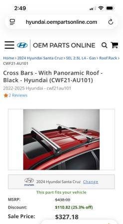 OEM 2022-2025 Hyundai Santa Cruz Crossbar 1