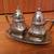 Set of Vintage Pewter Salt & Pepper Shakers with Tray 1 thumbnail