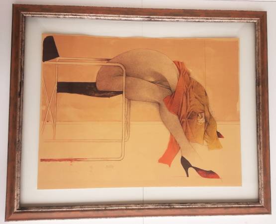 Original Stone Lithograph, Bruno Bruni "Akt im Stuhl" signed & 121/150 1