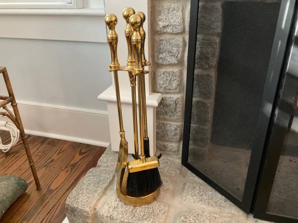 3 piece Solid Brass fireplace tool set 1