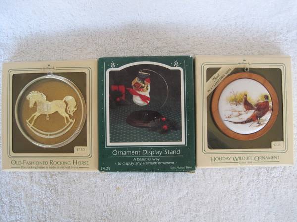 2 Hallmark 1984 Keepsake Ornaments + Display Stand 1