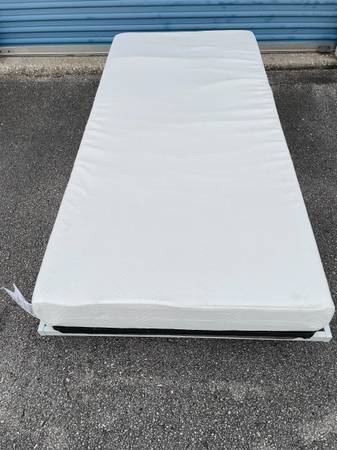 Twin Size Memory Foam Mattress & Thin Box Spring and Metal Frame /Set 1