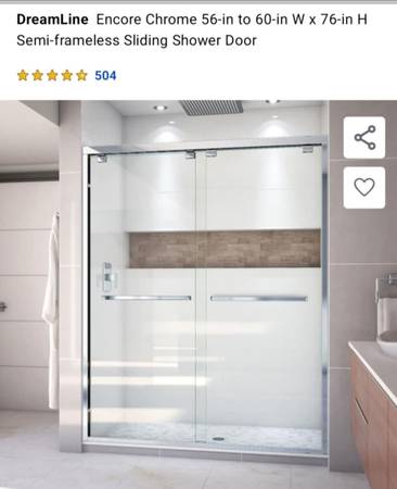 DreamLine sliding shower door 60x76 chrome hardware $690 1
