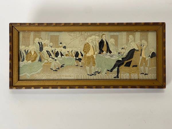 Rare 1893 Stevengraph Woven In Silk Signing of the Declaration of Inde 1