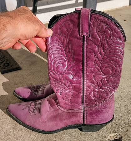 Vintage Acme Women's Purple Cowhide Leather Cowgirl Western Boots 1