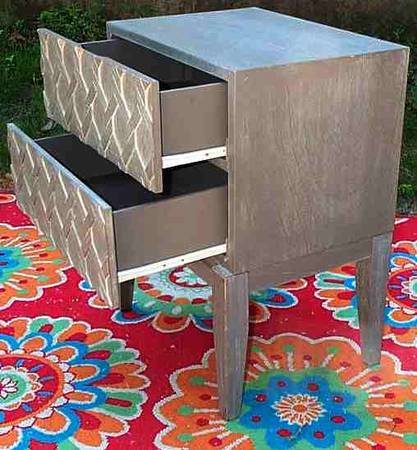 END TABLE Storage Cabinet 2 Drawer Gray Night Stand Vintage Furniture 1
