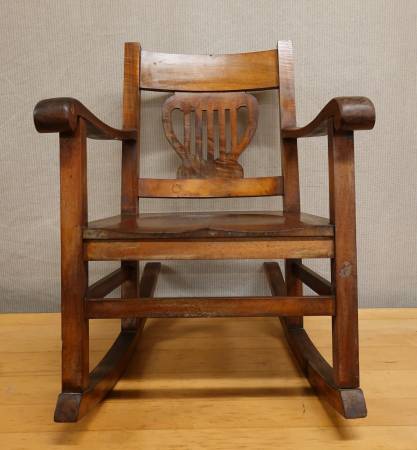 AUCTION  Wooden Rocking Armchair w/ Slatted Back 24" x 19" x 34"H 1