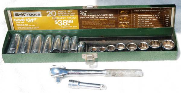 Vintage 20 Pcs. S/K Tools 3/8 Drive Socket Set. Made in USA 1