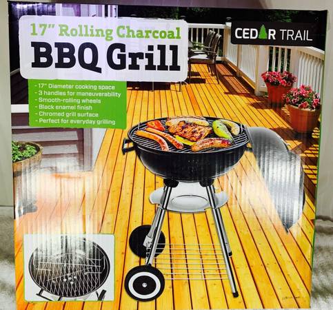 NEW IN BOX 17" ROLLING BBQ GRILL 1