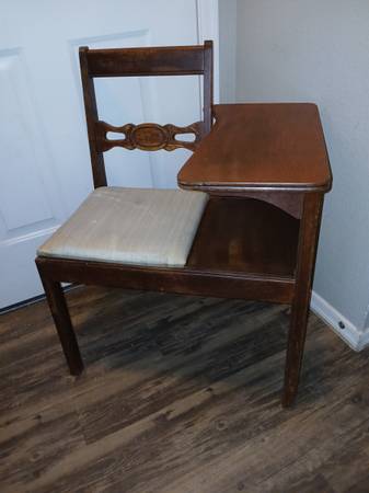 Antique Telephone desk with attached chair 1
