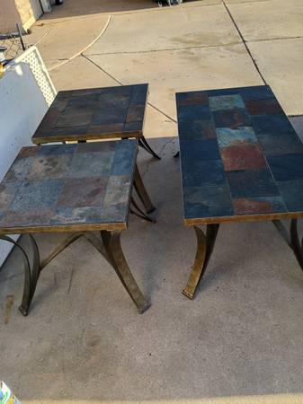Coffee table and end table stone tile metal 75th Ave Indian School 40 1