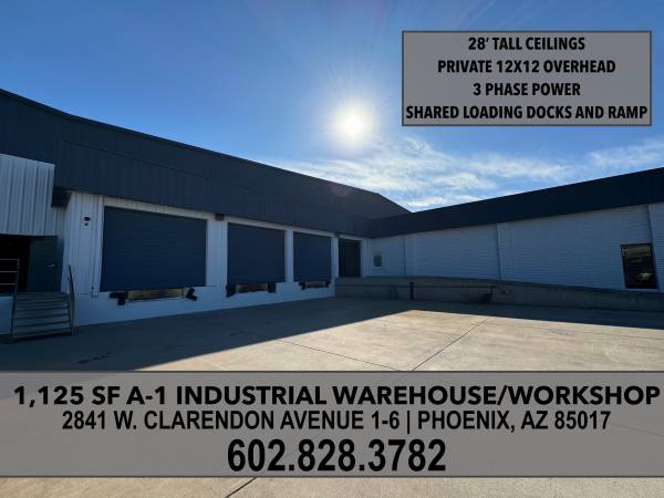 $1,595 / 1100ft2 - SMALL INTERIOR INDUSTRIAL WORKSHOP W/ DOCK ACCESS (28TH AVENUE & INDIAN SCHOOL)64024824636547120