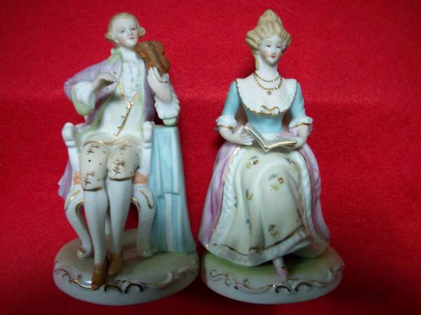 Bisque Ceramic Victorian Couple Figurines - REDUCED 1