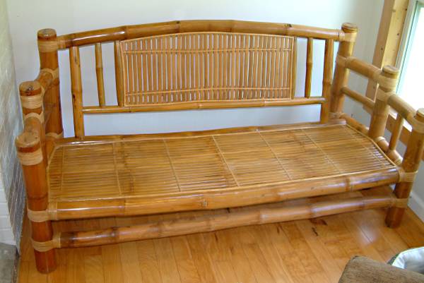 Mid-Century Bamboo Couch with Two matching End Tables and Coffee Table 1