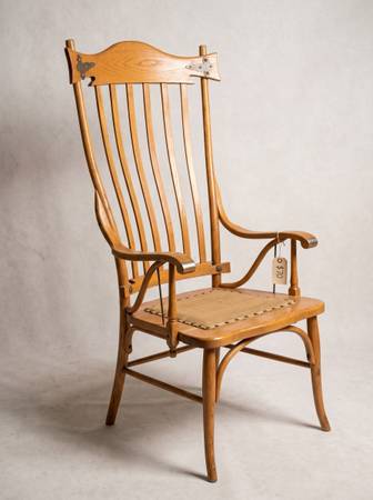 vintage solid oak high back spindle armchair early american rustic lodge style 1