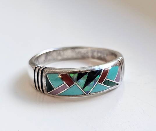 Navajo Ring, Multi Stone Inlayed, Sterling Silver. Artist: Steve Fransico EUC! 1