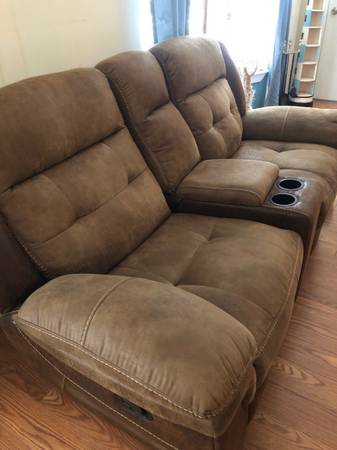 Suede leather high end, double recliner with center consul 1