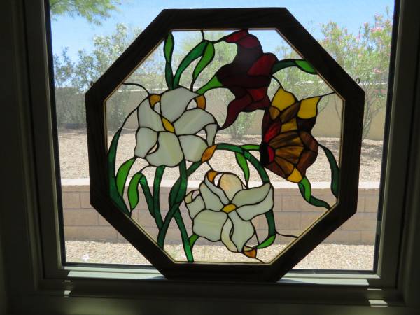 Stained Glass Finished-  Iris with Butterfly 1