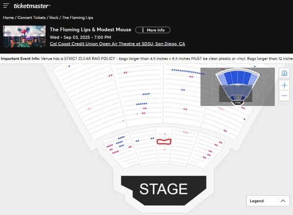 Flaming Lips with Modest Mouse Tickets Center 6th Row 1