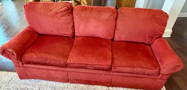 Custom large sofa with 3-cushions and rolled arms. 1
