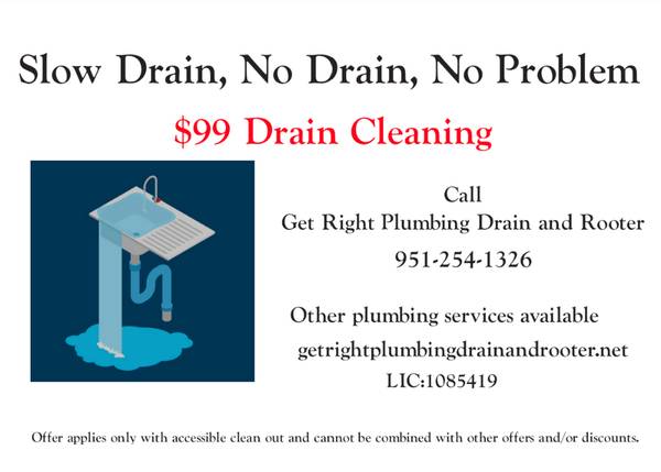 $99 DRAIN CLEANING SPECIAL + OTHER PLUMBING SERVICES AVAILABLE 1