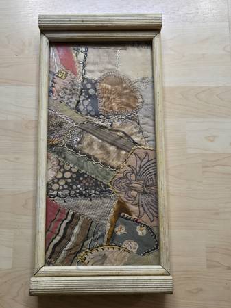 Vintage framed piece is a handmade textile art wall hanging 1