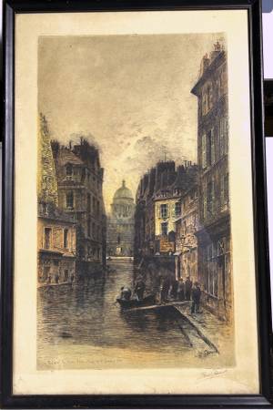 1910 Paris Flood Signed Etching by Lucy Garnot  - French Antique 1