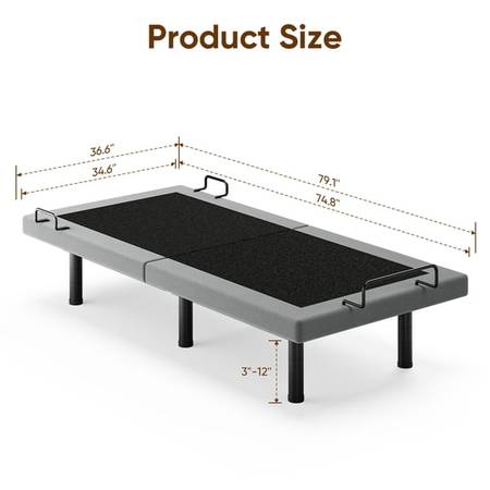 Twin adjustable bed frame, powered, with remote 1