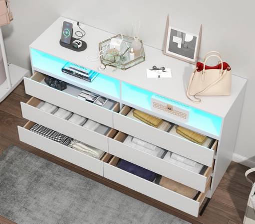 6 drawer dresser with LED light and outlet charger port 1