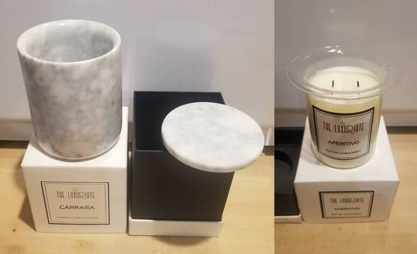 THE LUXURIATE Carrara Marble Candle Holder + Aperitivo Scented Candle 1