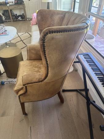 Restoration Hardware Leather Wingback Chair 1