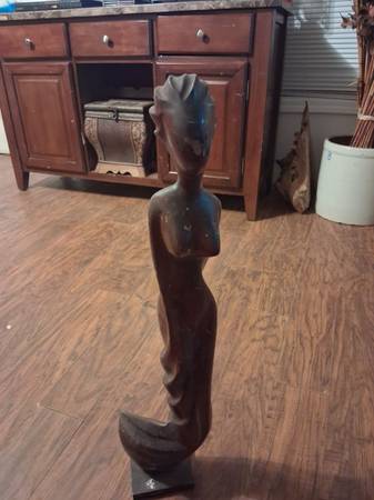 Vintage mid-century carved wood female sculpture 1