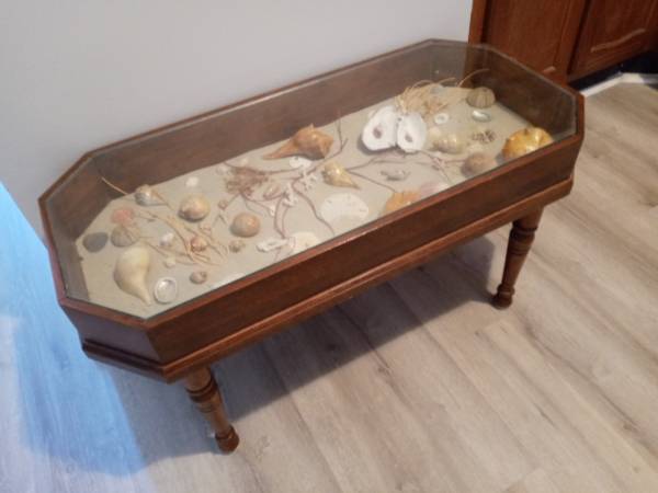 Glass top table with shells 1