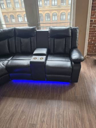 Black couch with led lighting and electric recliner 1
