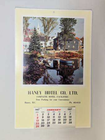 Vintage Haney Hotel Advertising Calendar Haney B.C. 1