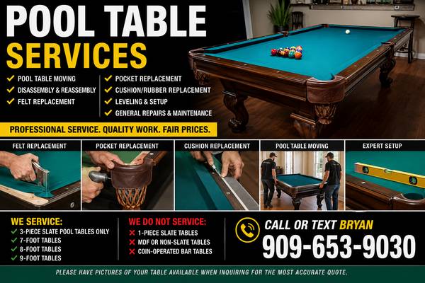 POOL TABLE MOVING & REPAIR SERVICES 1