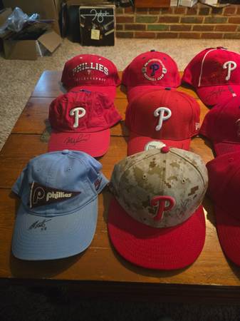 Multiple autographed baseball hats of ex phillies 1