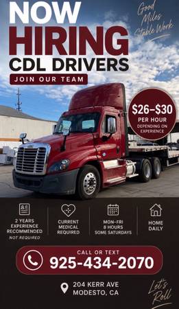 CLASS A CDL DRIVER – FLATBED / STEP DECK – $26-$30/HR 1