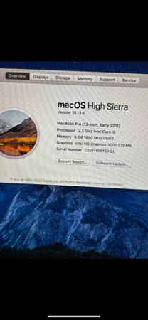 APPLE MACBOOK PRO 13" CORE i5 8GB MEMORY & power cord. plus extras - $150 (petaluma)63471438189315121