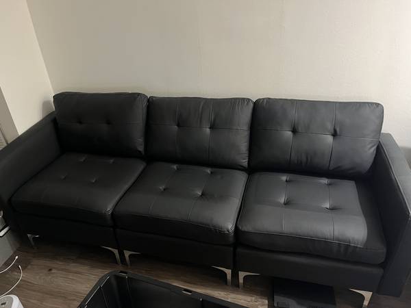 Leather L-Shaped Sofa Couch, Convertible 1